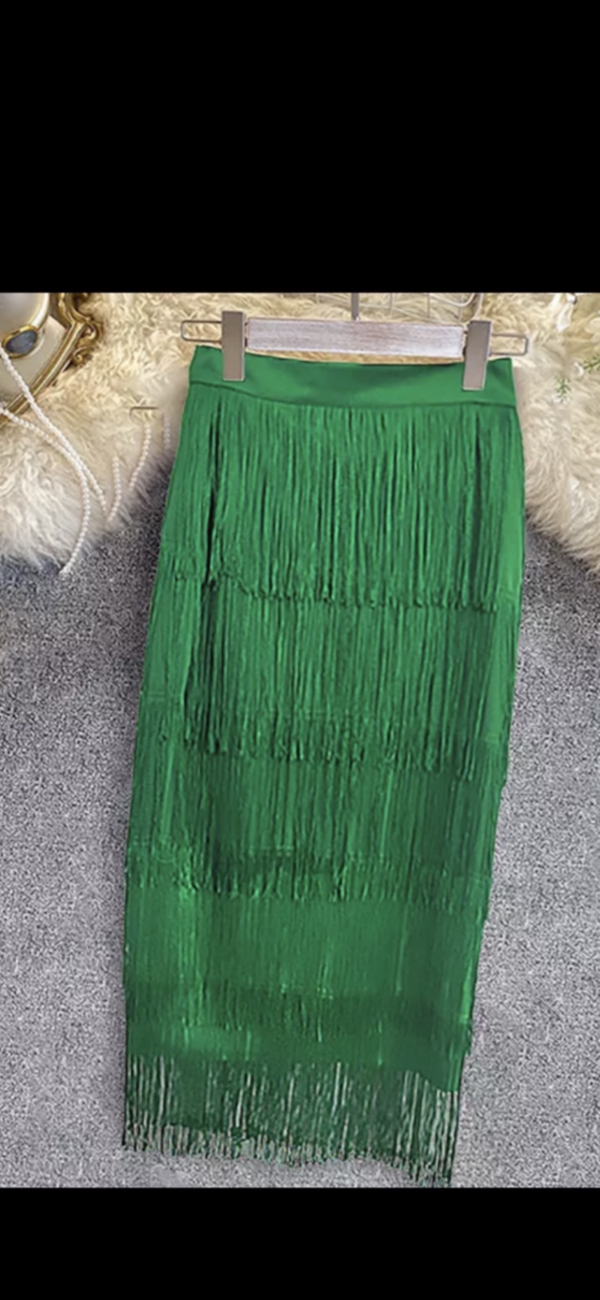 Green Fringe Body con pencil Skirts Tassel High Waist